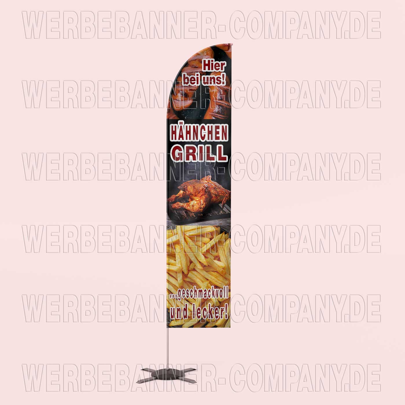 Beachflag Grill Hähnchen ca 240 cm Werbung Banner Imbiss Fahne Döner Pizzeria 
