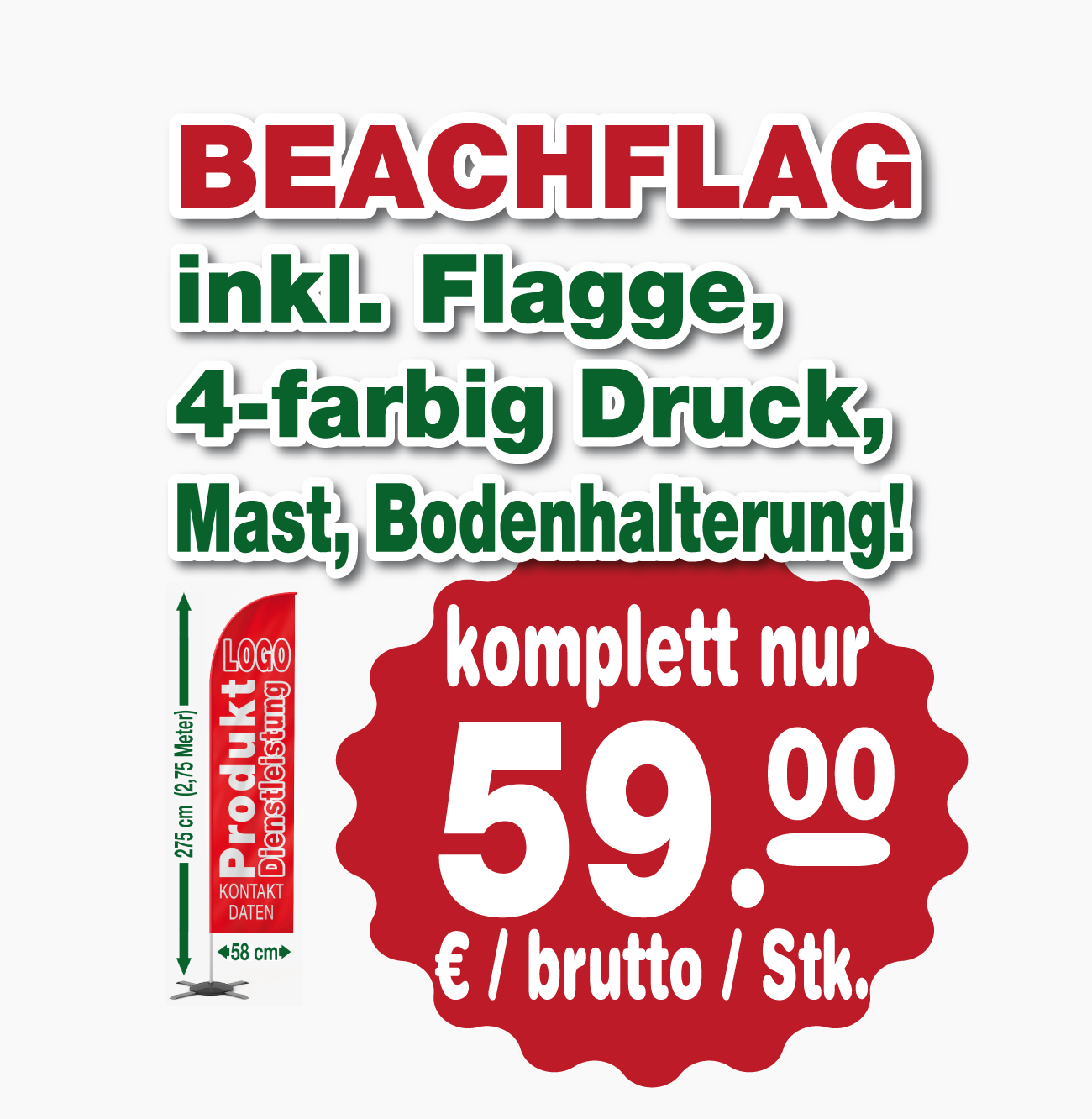 Beachflag Grill Hähnchen 275 cm Werbung Banner Fahne Imbiss Banner Flagge Imbiss 